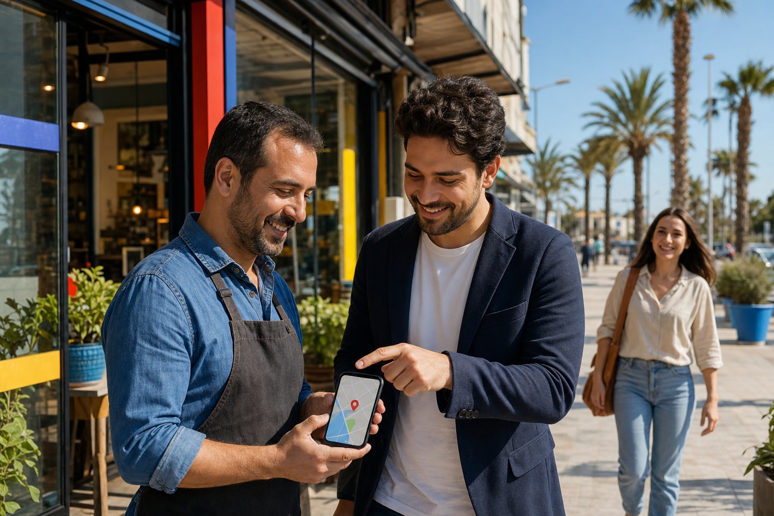 Mersin'de işletme harita konumunu telefon üzerinden kontrol eden esnaf ve danışman