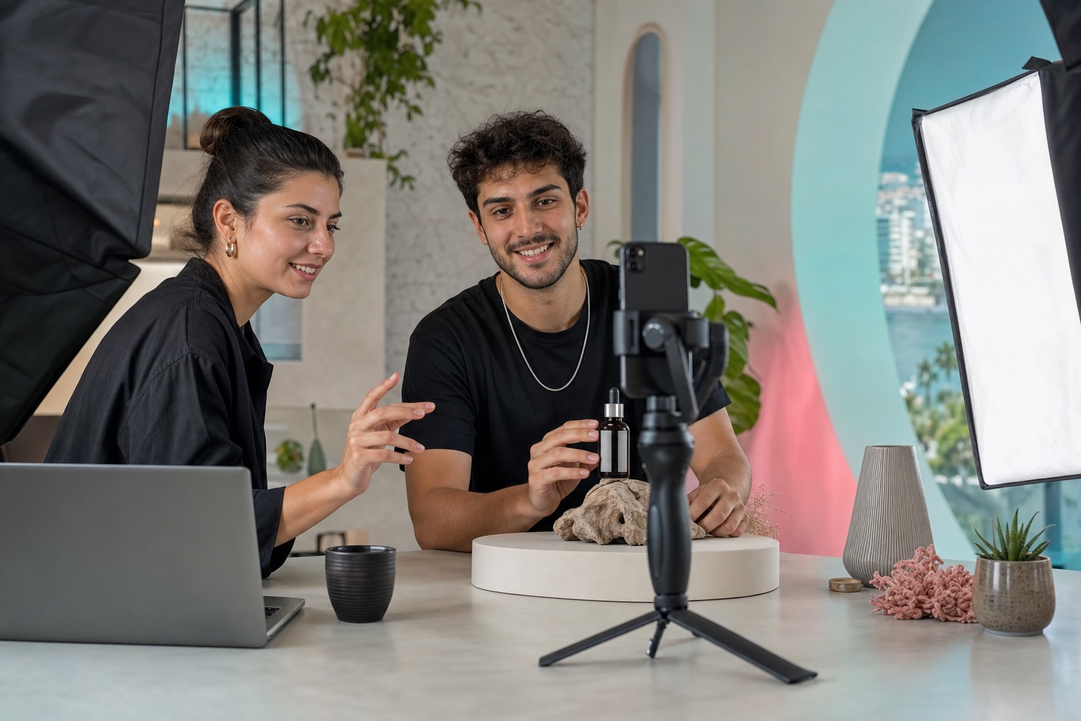 Mersin'de TikTok için dikey ürün videosu çeken içerik üretim ekibi